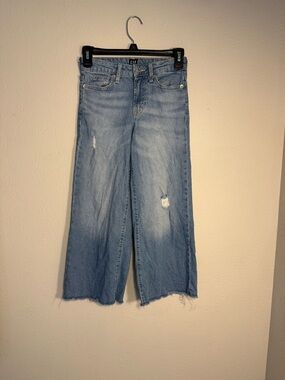 Gap Kids Girls High-Rise Distressed Wide-Leg Jeans Light Wash 10 preppy boho